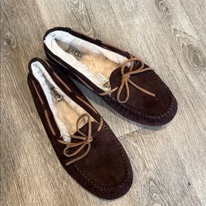 UGG Chocolate Brown Suede Moccasin Slippers